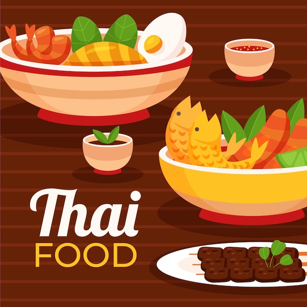 Vecteur gratuit illustration de cuisine thaïlandaise design plat