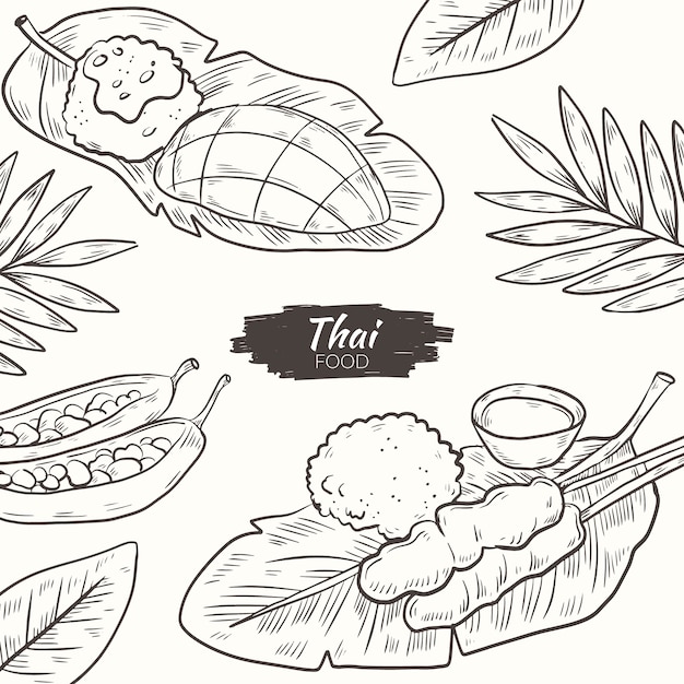 Illustration De Cuisine Thaïlandaise Dessinée à La Main