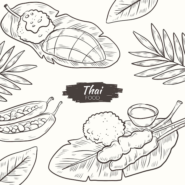 Illustration de cuisine thaïlandaise dessinée à la main