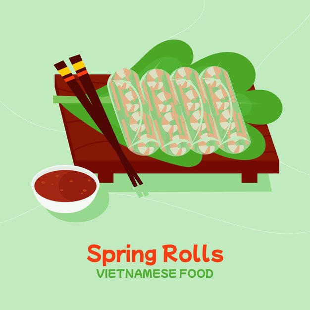 Illustration de cuisine vietnamienne design plat dessiné à la main