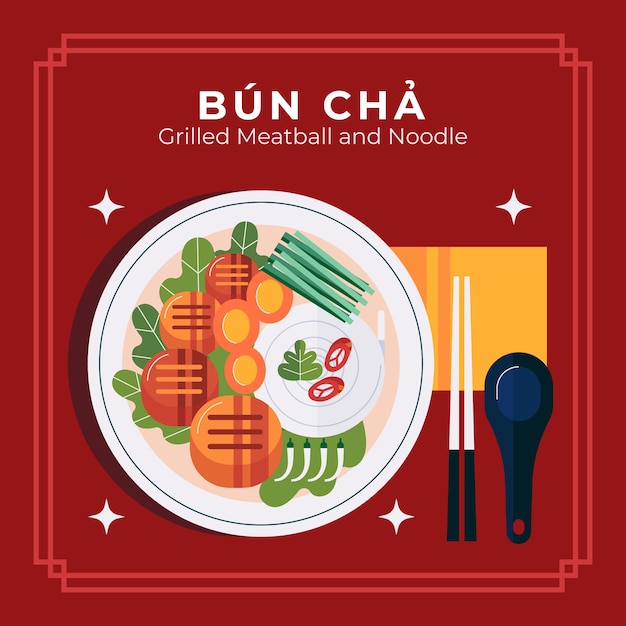 Vecteur gratuit illustration de cuisine vietnamienne design plat