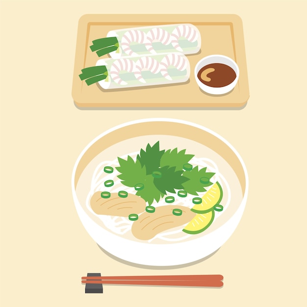 Vecteur gratuit illustration de cuisine vietnamienne design plat