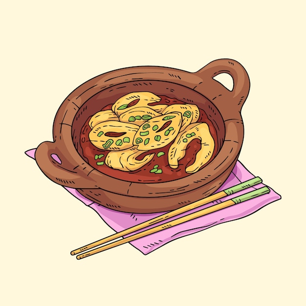 Illustration de cuisine vietnamienne dessinée à la main