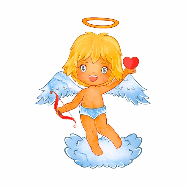 Vecteur gratuit illustration de cupidon aquarelle saint valentin