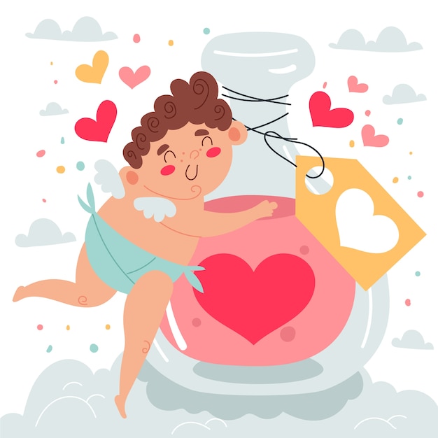 Illustration de cupidon ou chérubin plat saint valentin