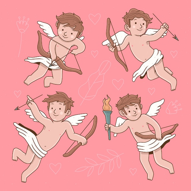 Vecteur gratuit illustration de cupidon saint valentin dessinés à la main