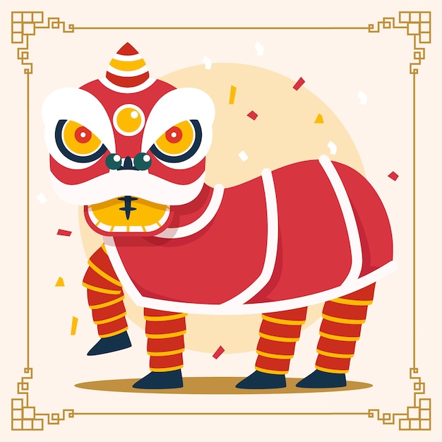 Vecteur gratuit illustration de danse du lion plat nouvel an chinois