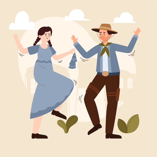 Illustration de danse gaucho dessinée à la main