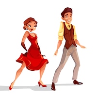 Illustration de danseurs de jazz de personnages homme et femme dansant sur le cabaret
