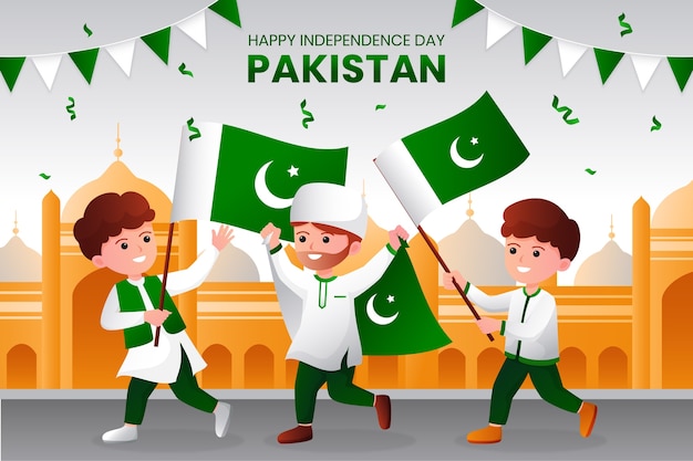 Vecteur gratuit illustration dégradée pour la célébration de la fête de l'indépendance du pakistan