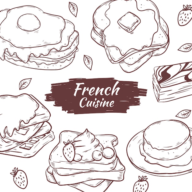 Vecteur gratuit illustration de délicieuse cuisine française dessinée à la main