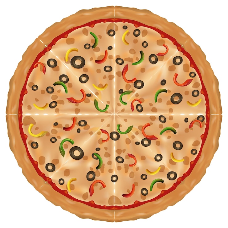 Vecteur gratuit illustration d'une délicieuse pizza aux légumes surmontés