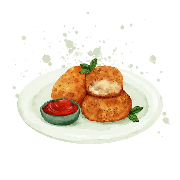 Vecteur gratuit illustration de délicieuses croquetas à l'aquarelle