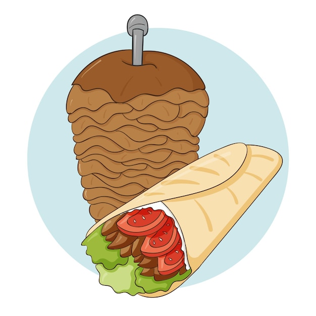 Illustration de délicieux shawarma dessiné à la main