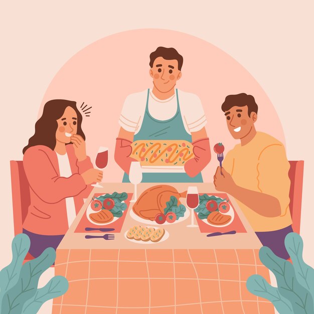 Illustration design plat d'un dîner de fête