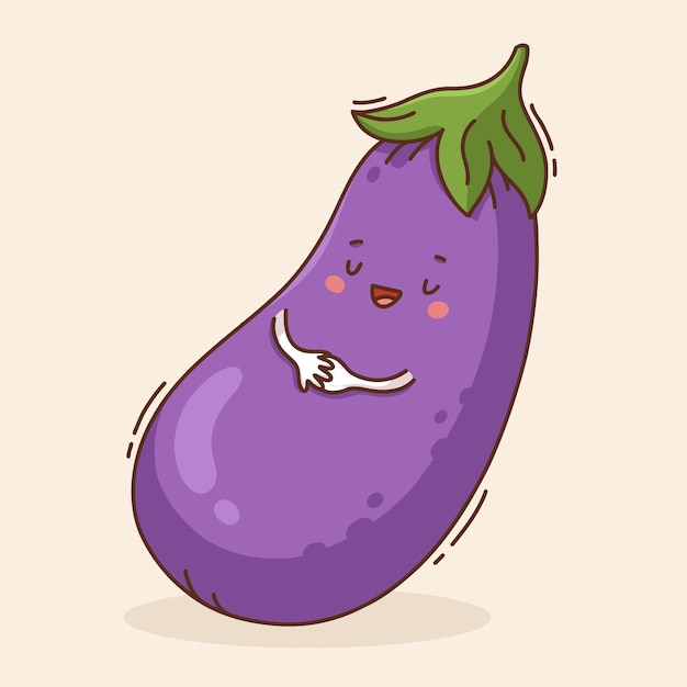 Vecteur gratuit illustration de dessin animé d'aubergine dessinée à la main