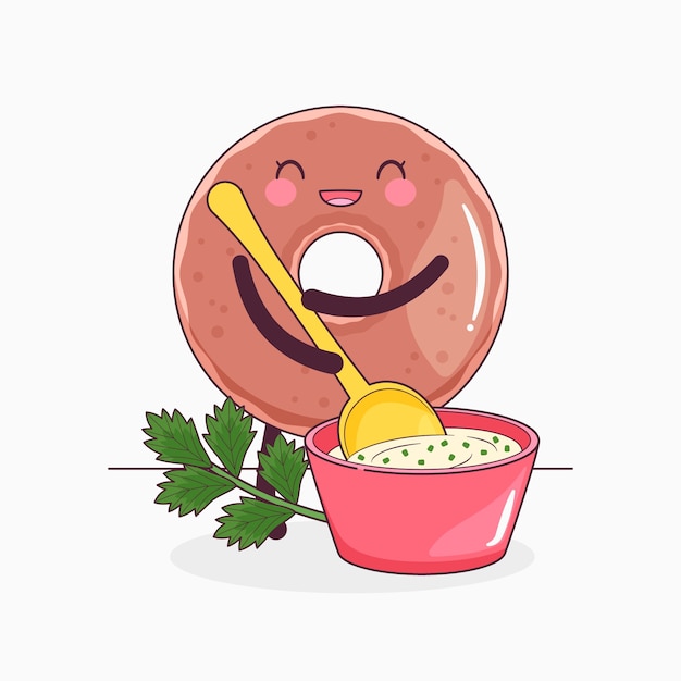 Vecteur gratuit illustration de dessin animé de bagel dessiné à la main