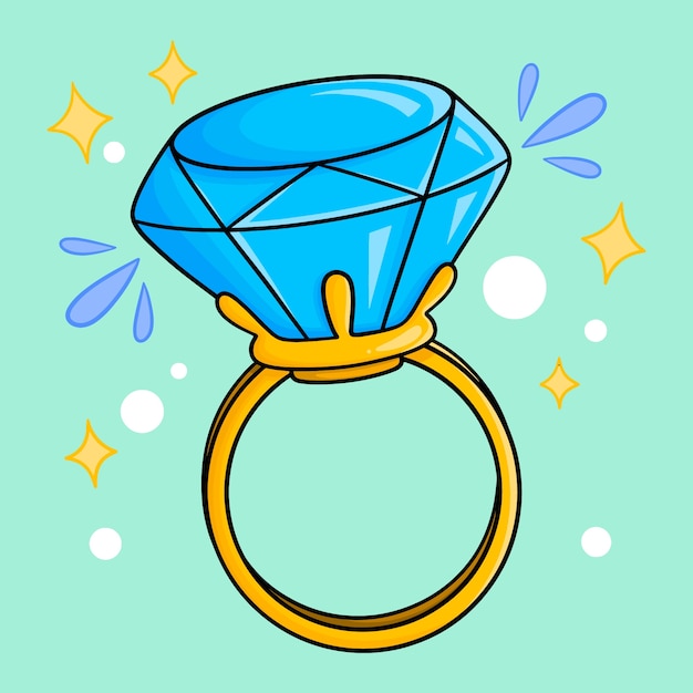 Vecteur gratuit illustration de dessin animé de bague en diamant dessiné à la main