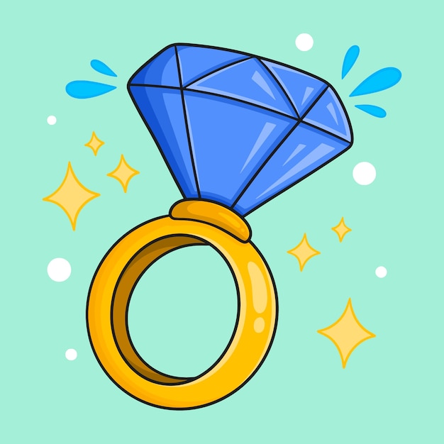 Vecteur gratuit illustration de dessin animé de bague en diamant dessiné à la main