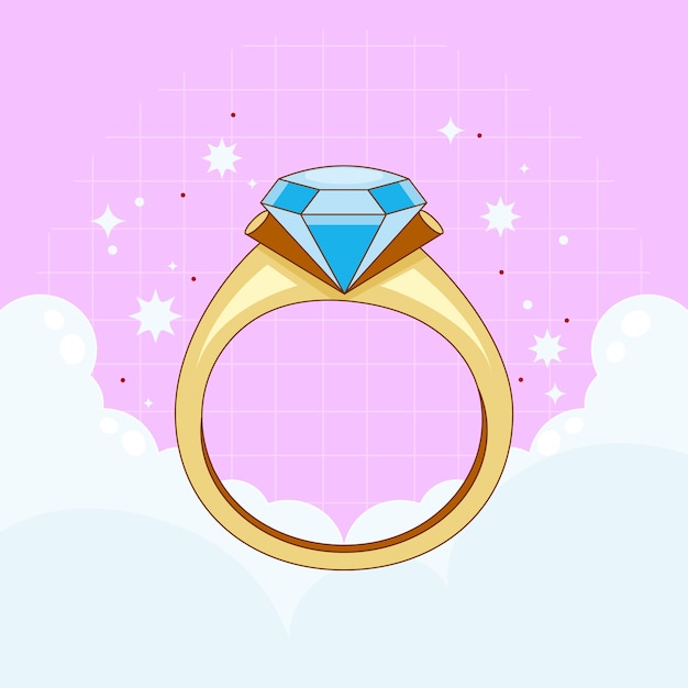 Vecteur gratuit illustration de dessin animé de bague en diamant dessiné à la main