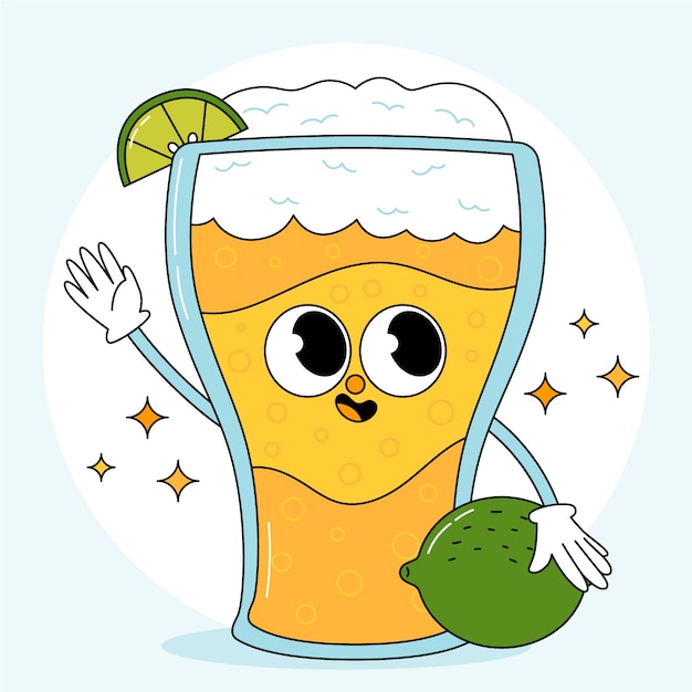 Vecteur gratuit illustration de dessin animé de bière dessinée à la main