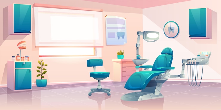 Vecteur gratuit illustration de dessin animé de bureau de dentiste moderne