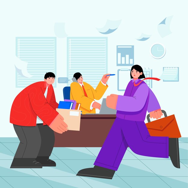Illustration de dessin animé de bureau dessinée à la main