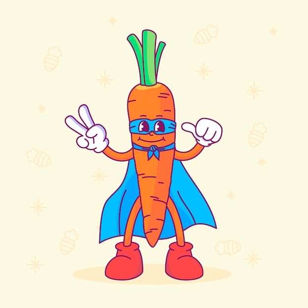 Illustration de dessin animé de carotte dessiné à la main