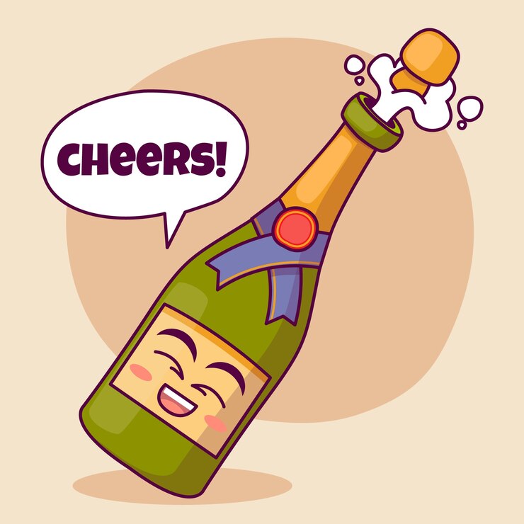 Vecteur gratuit illustration de dessin animé de champagne dessiné à la main