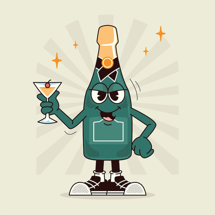 Vecteur gratuit illustration de dessin animé de champagne dessiné à la main