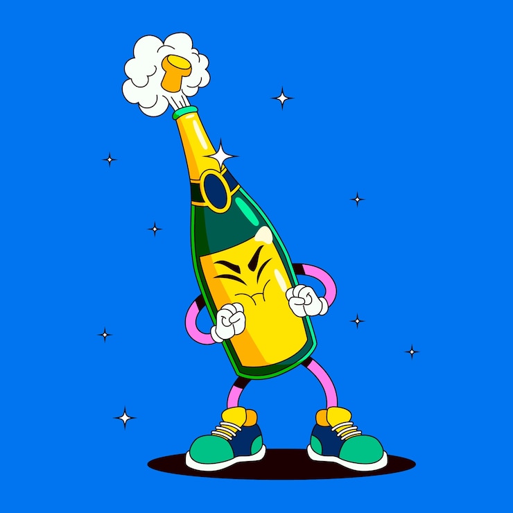 Vecteur gratuit illustration de dessin animé de champagne dessiné à la main