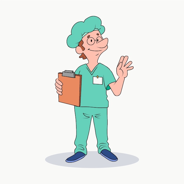 Vecteur gratuit illustration de dessin animé de chirurgien dessinée à la main