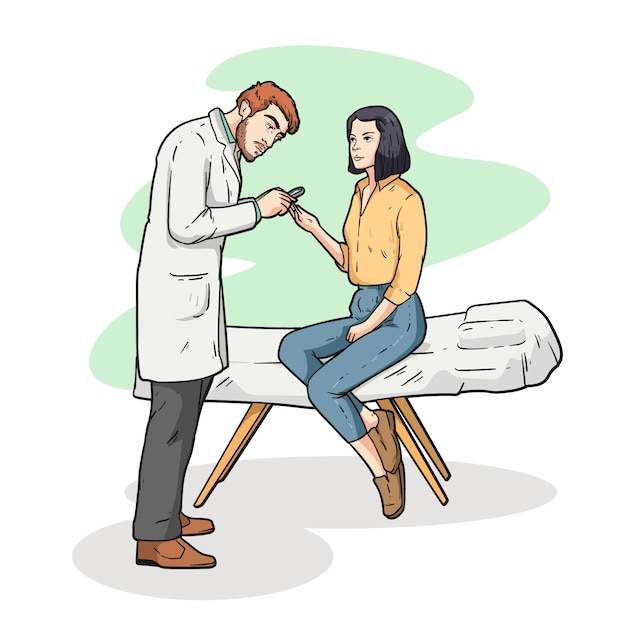 Vecteur gratuit illustration de dessin animé de dermatologue dessinée à la main
