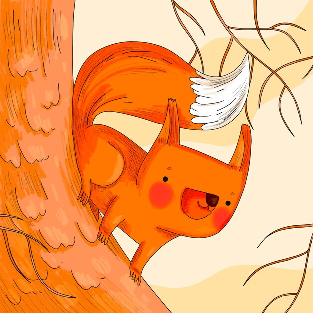 Illustration De Dessin Animé D'écureuil Dessinée à La Main