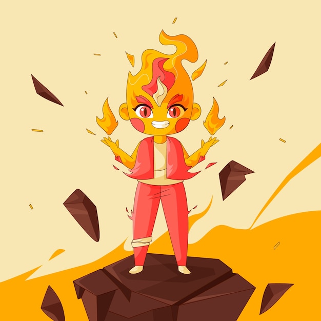 Illustration De Dessin Animé De Feu Dessiné à La Main