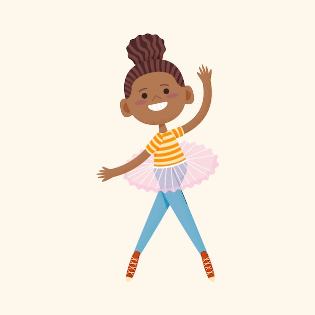 Vecteur gratuit illustration de dessin animé fille noire en jupe tutu