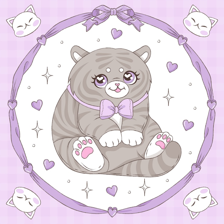 Vecteur gratuit illustration de dessin animé de gros chat dessiné à la main
