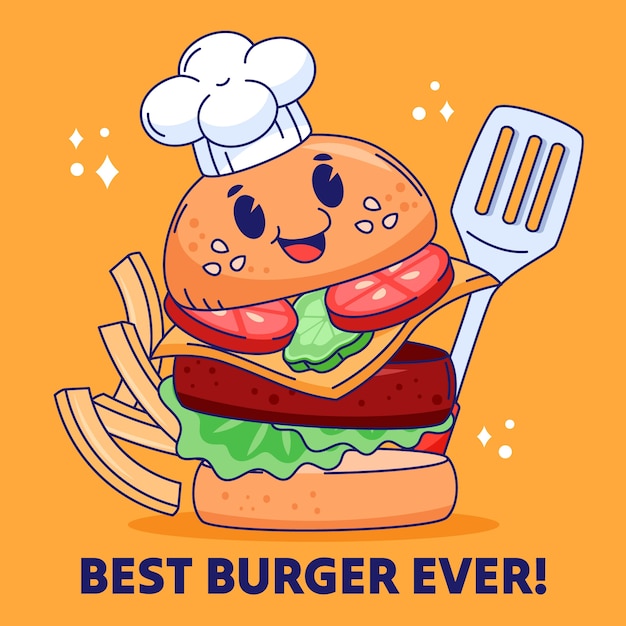 Vecteur gratuit illustration de dessin animé de hamburger dessiné à la main