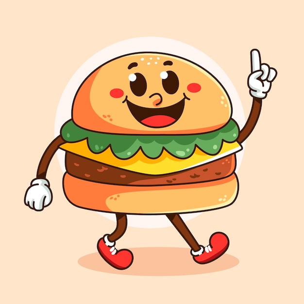 Vecteur gratuit illustration de dessin animé de hamburger dessiné à la main