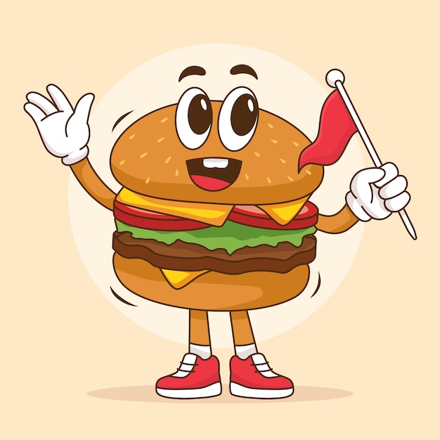 Vecteur gratuit illustration de dessin animé de hamburger dessiné à la main