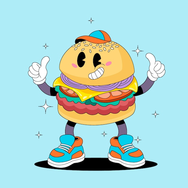 Vecteur gratuit illustration de dessin animé de hamburger dessiné à la main