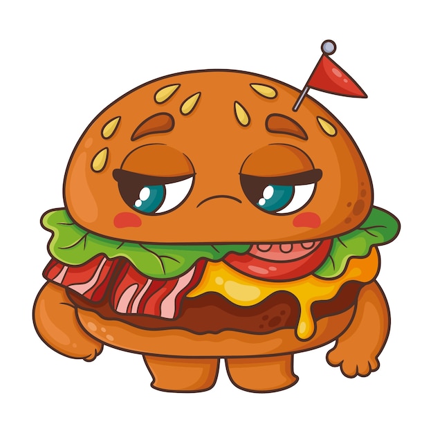 Vecteur gratuit illustration de dessin animé de hamburger dessinée à la main