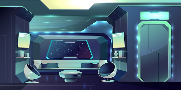 Illustration de dessin animé intérieur futuriste équipage cabine futur équipage cabine.