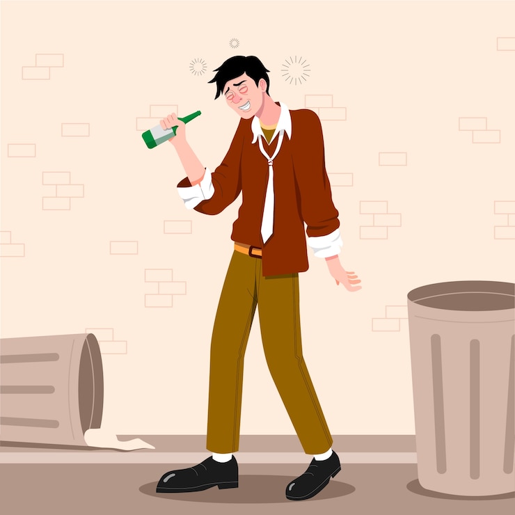 Vecteur gratuit illustration de dessin animé d'un ivrogne dessinée à la main