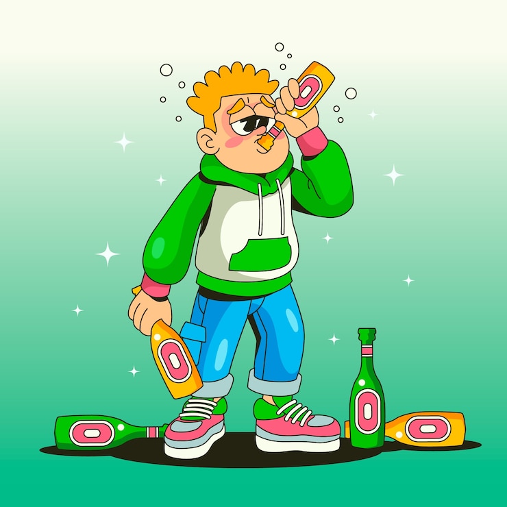 Vecteur gratuit illustration de dessin animé d'un ivrogne dessinée à la main