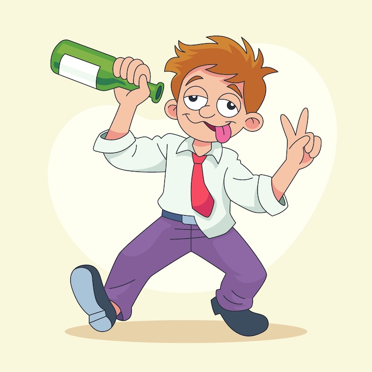 Vecteur gratuit illustration de dessin animé d'un ivrogne dessinée à la main.