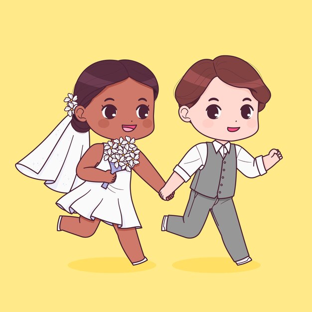Illustration de dessin animé de mariage dessiné à la main