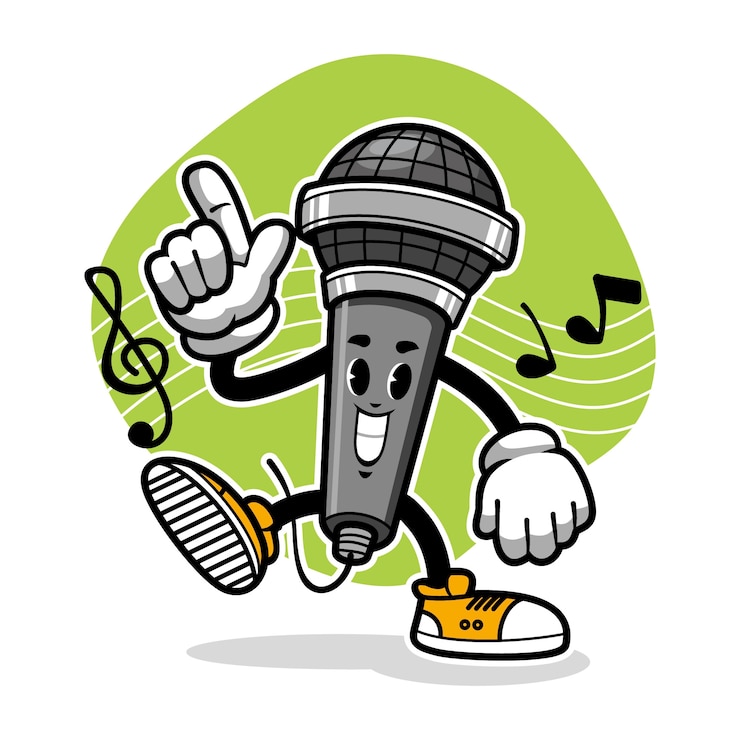Vecteur gratuit illustration de dessin animé de microphone noir dessinée à la main