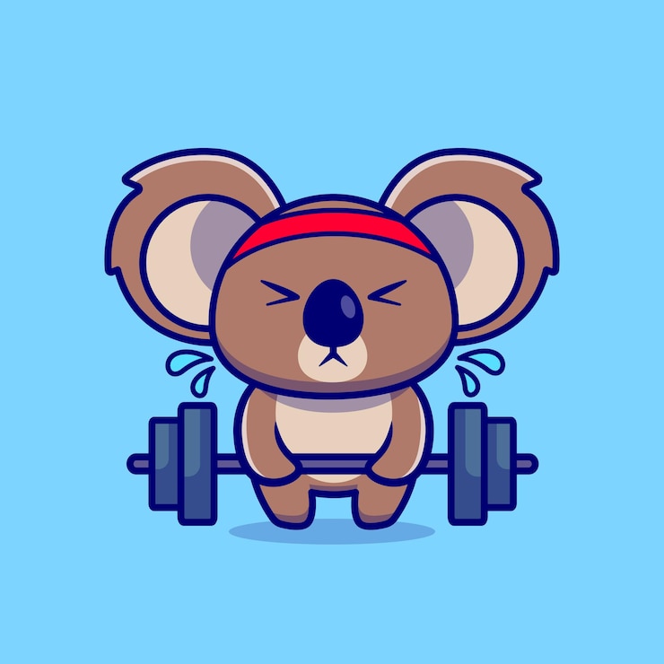 Vecteur gratuit illustration de dessin animé mignon koala soulevant des haltères