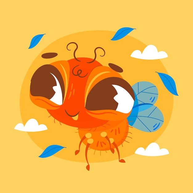 Vecteur gratuit illustration de dessin animé de mouche dessinée à la main